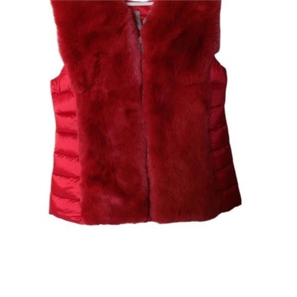 ADD  Girls Size 8 Real Rabbit Fur Trimmed Duck Down Vest‎ Cranberry Red Holiday - Picture 7 of 9